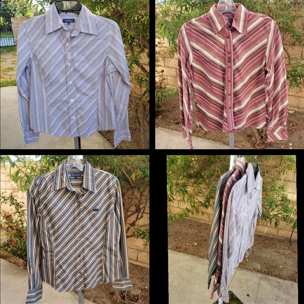 XS / SMALL Faconnable long sleeve button down shirt stripe COTTON career PETITE